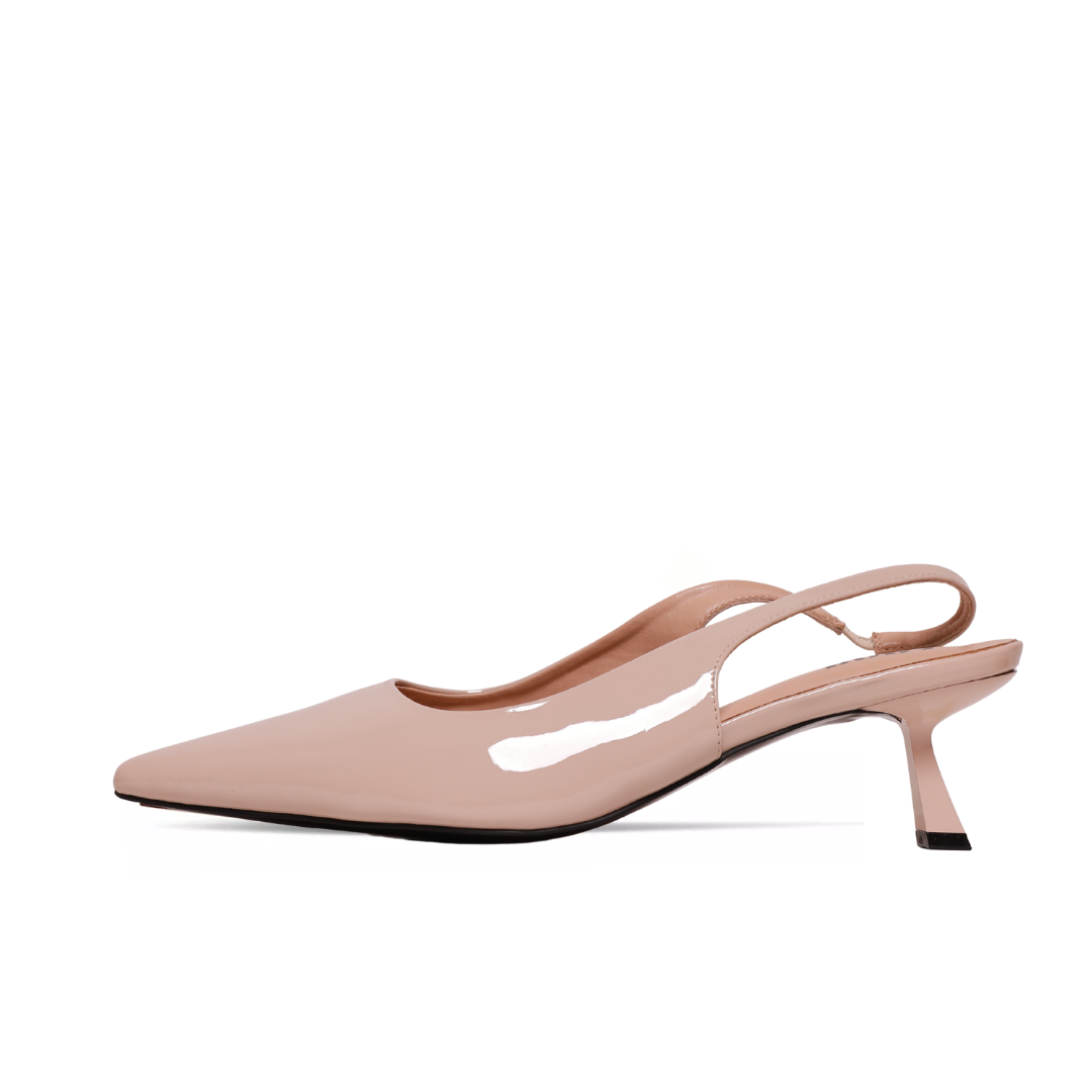 Lisa, a classic slingback pump in pink. Vegan leather, water-resistant