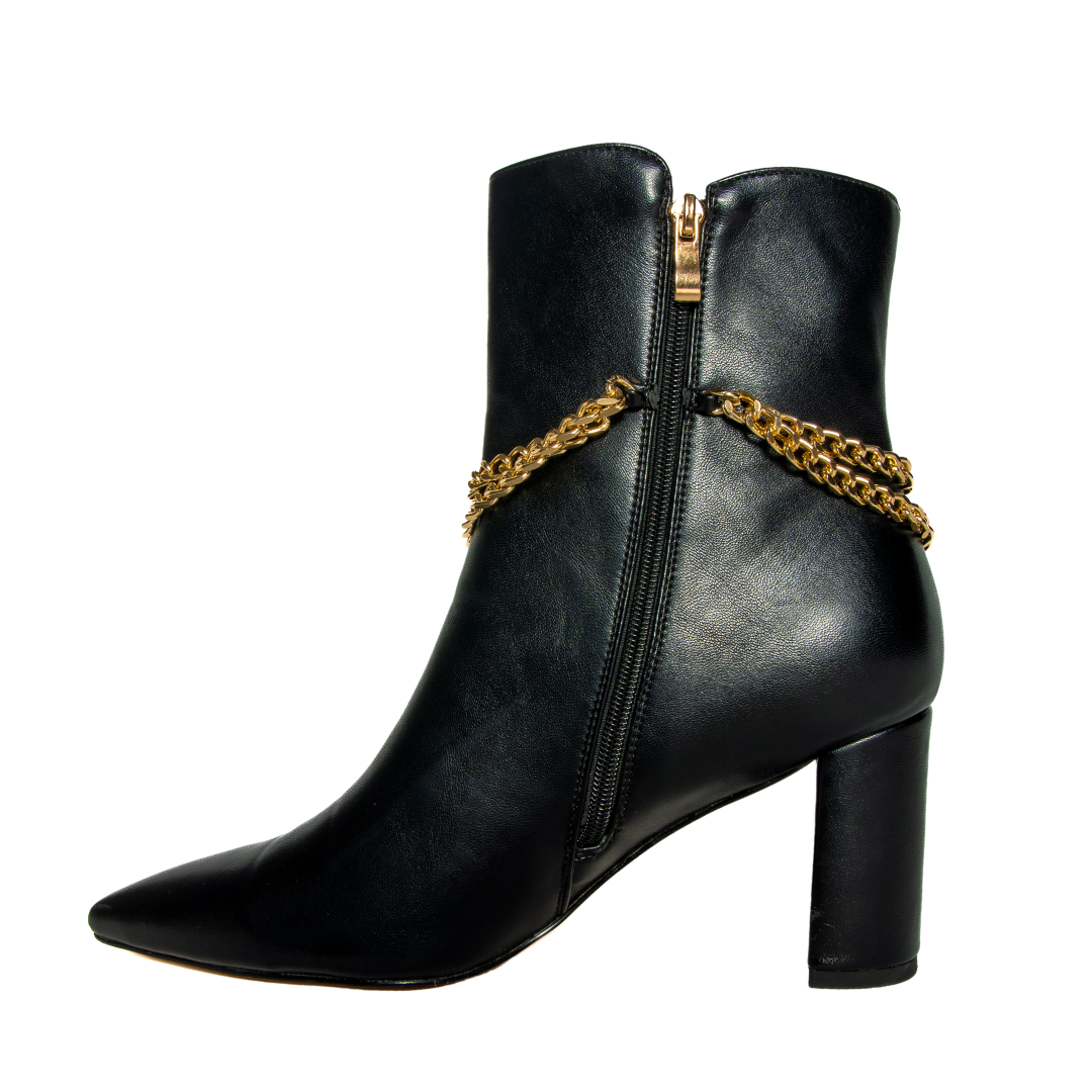 Janet Bootie Gold-Tone Chain and Gold Zipper Closure Plus Size Boots